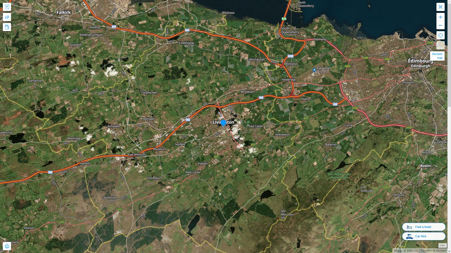 Livingston Royaume Uni Autoroute et carte routiere avec vue satellite
